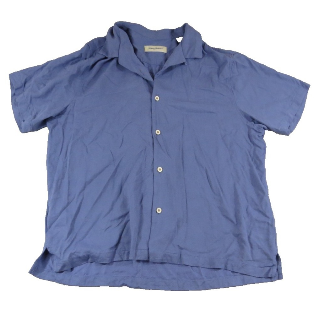 Tommy Bahama Camp Shirt Silk Rayon Blend Men XXL Blue Short Sleeve Casual Luxury